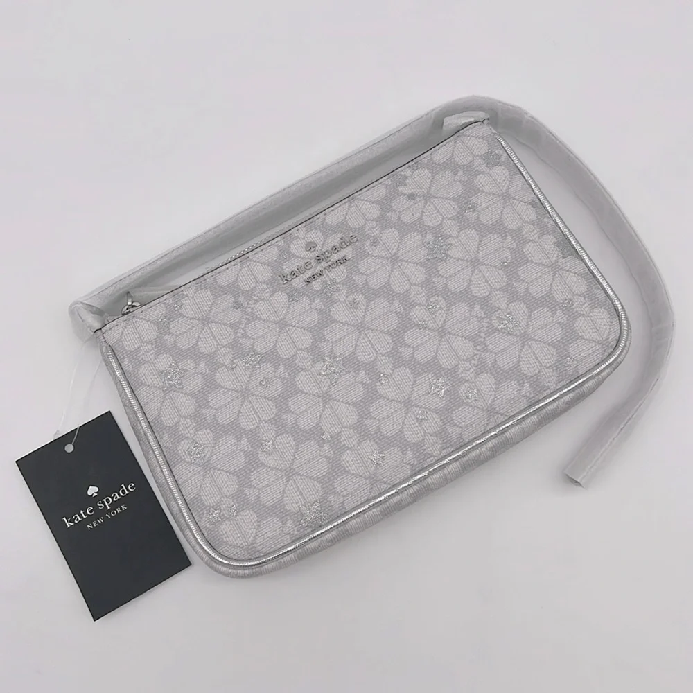 Kate Spade Spade Flower Star Toss Convertible Wristlet Platinum Grey Multi